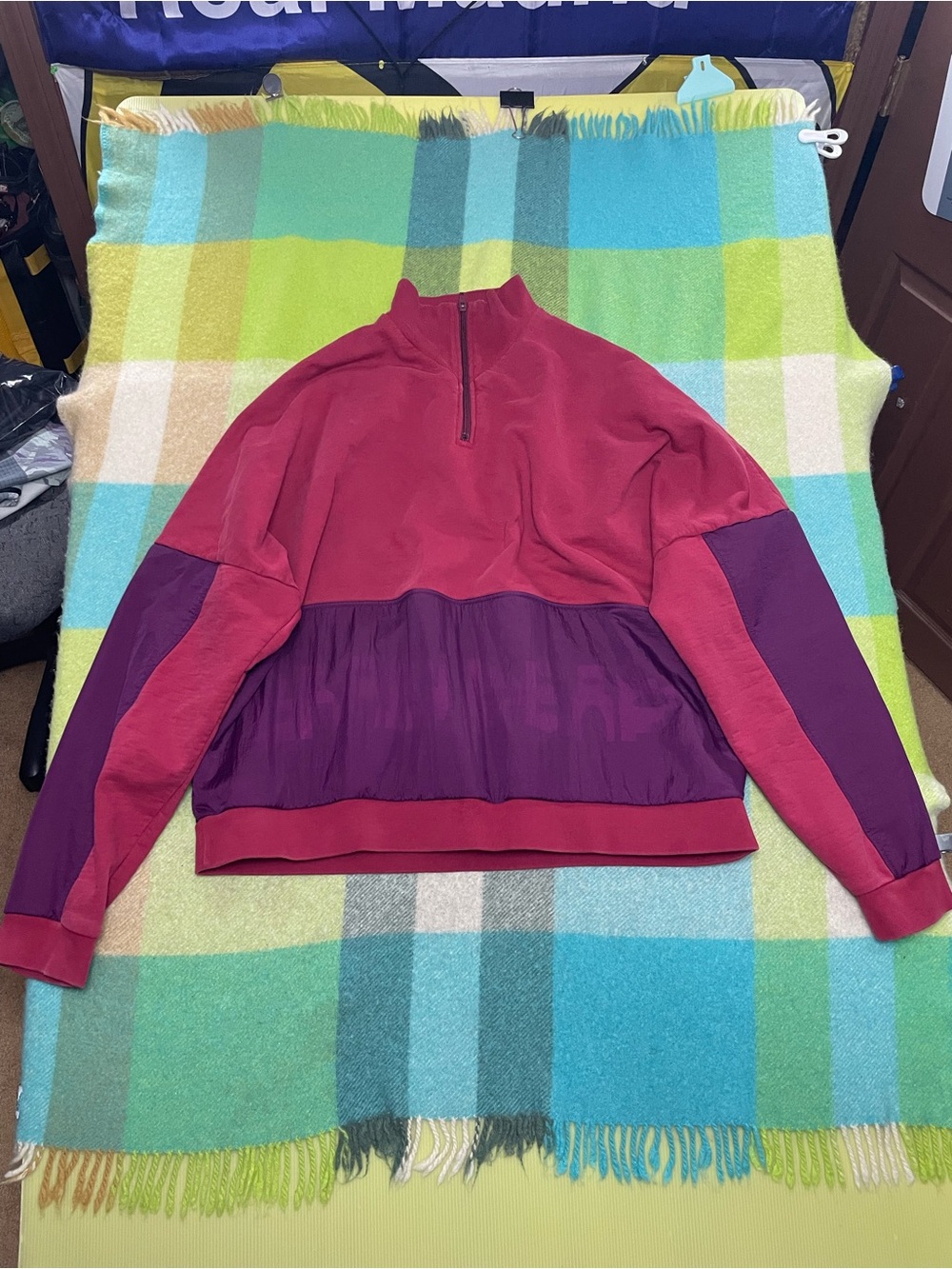 Brain Dead Red Purple Gastromaniac Pullover Quarter Zip Sweatshirt Mens